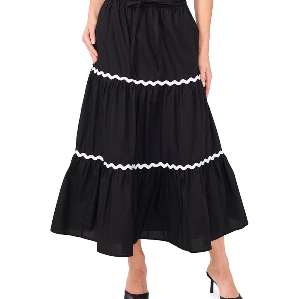CeCe Black and White Tiered Maxi Skirt Resort Wear